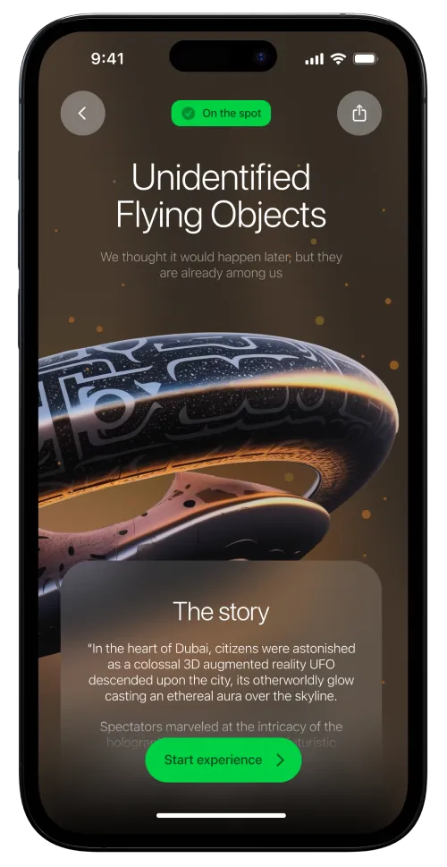Subview app 'Unidentified Flying Objects' experience screen on iPhone